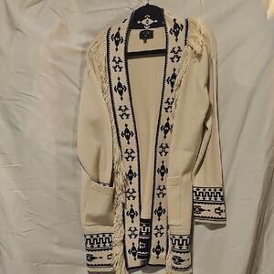 VICI Cream Southwestern Fringe Cardigan Aztec Boho Knit Open Front